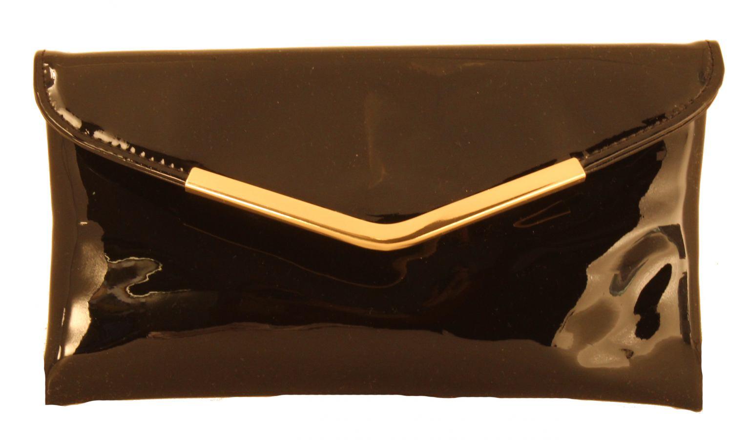 Clutch L. Credi Klara schwarz gold Kuvert glänzend Lack