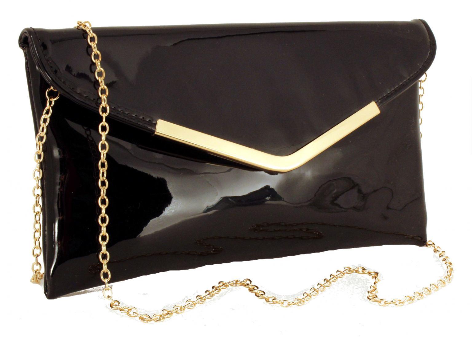 Clutch L. Credi Klara schwarz gold Kuvert glänzend Lack
