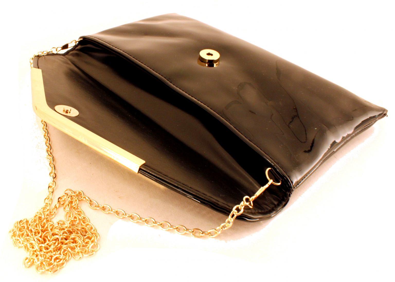 Clutch L. Credi Klara schwarz gold Kuvert glänzend Lack