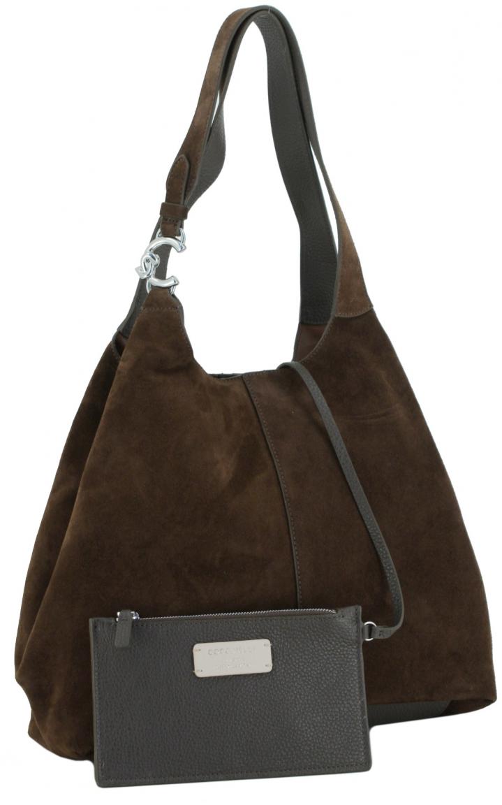 Coccinelle C-Easy Brunette dunkelbraune Tote Bag Veloursleder Etui