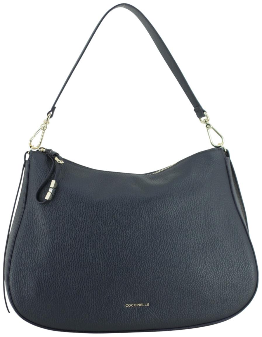 Coccinelle große Beuteltasche blau Nory Leder genarbt Midnight