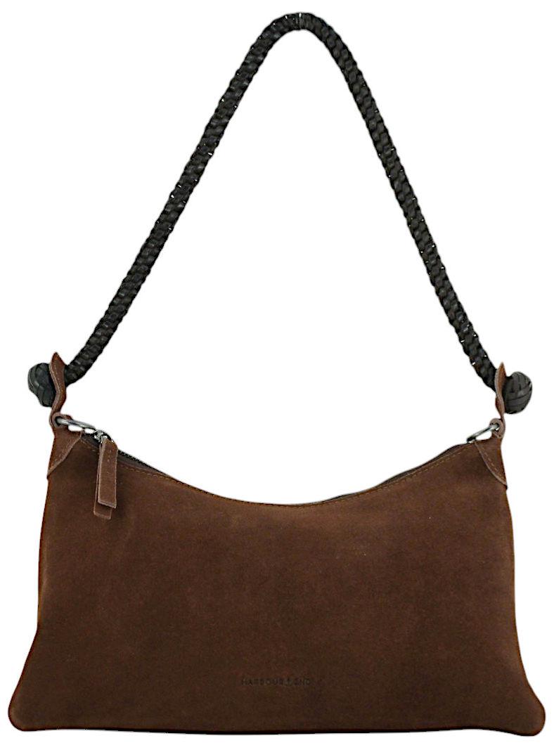 Corey braune Umhängetasche Harbour2nd Leder Webband Velours