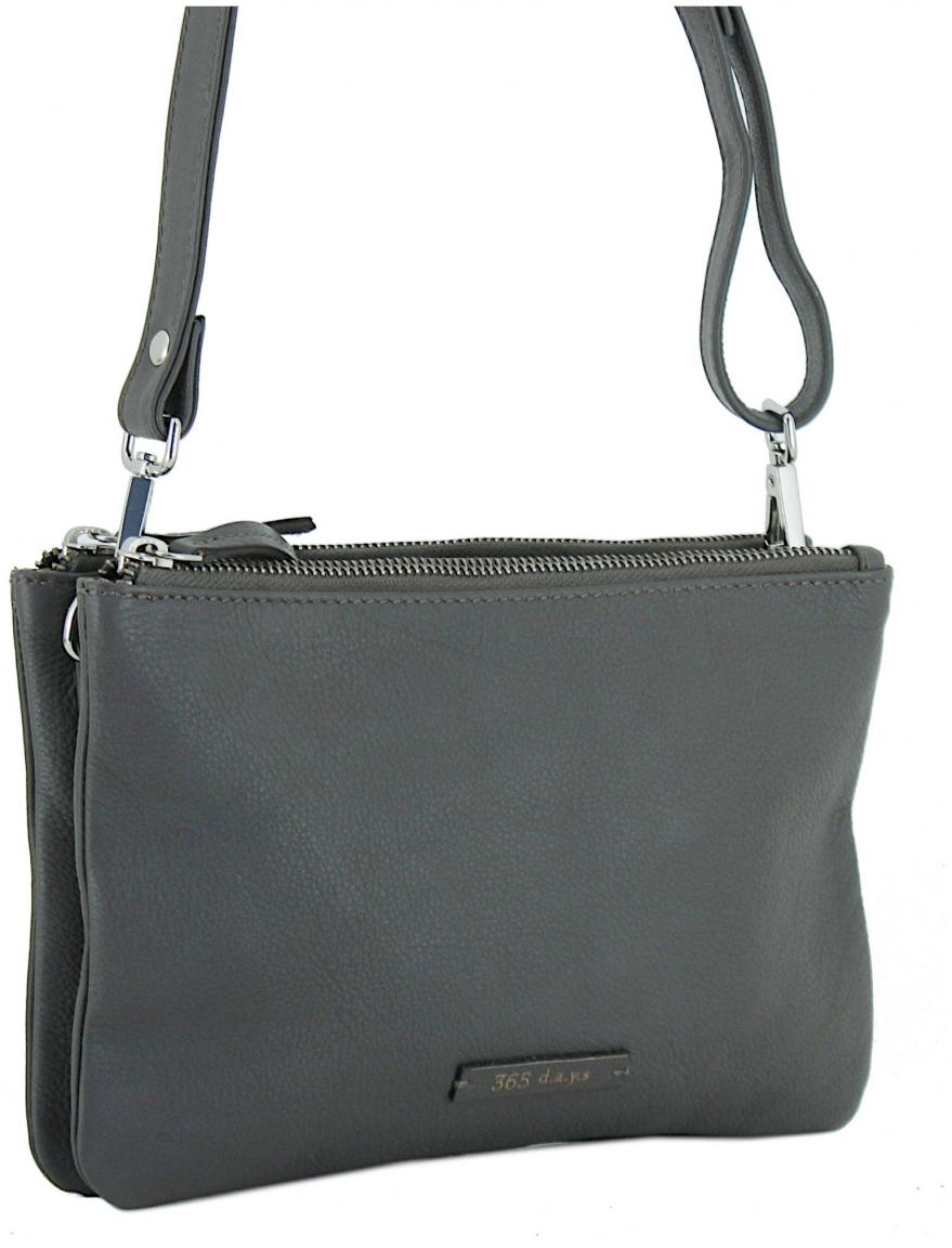 Crossbody Bag dunkelgrau Leder zweigeteilt 365 d.a.y.s Tina Grey
