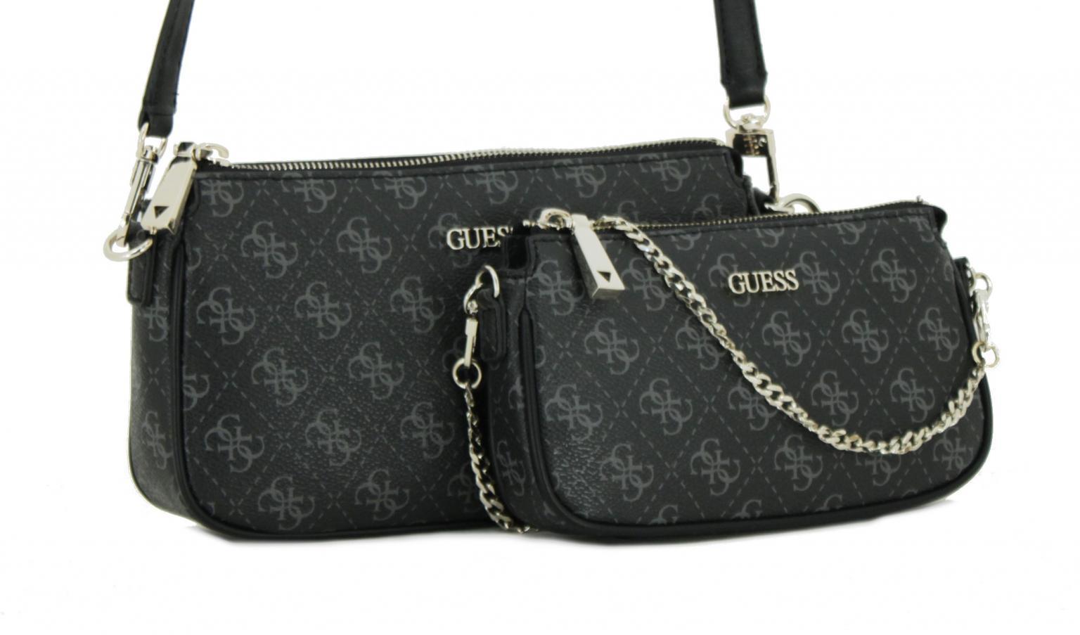 Crossbody Guess Arie mini Coal Schwarz Grau Print Clutch