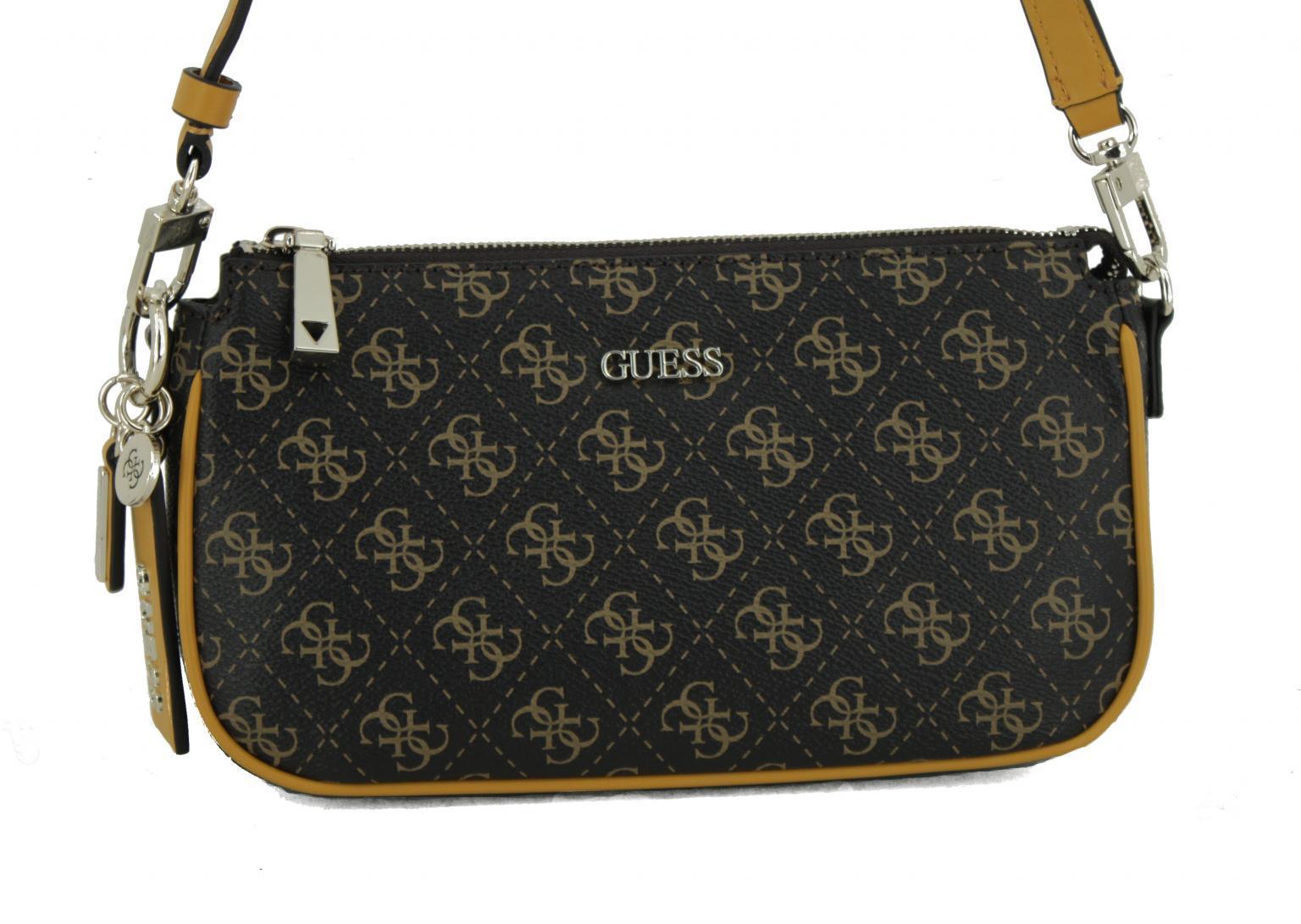 Crossbody Guess Arie mini Coal Schwarz Grau Print Clutch