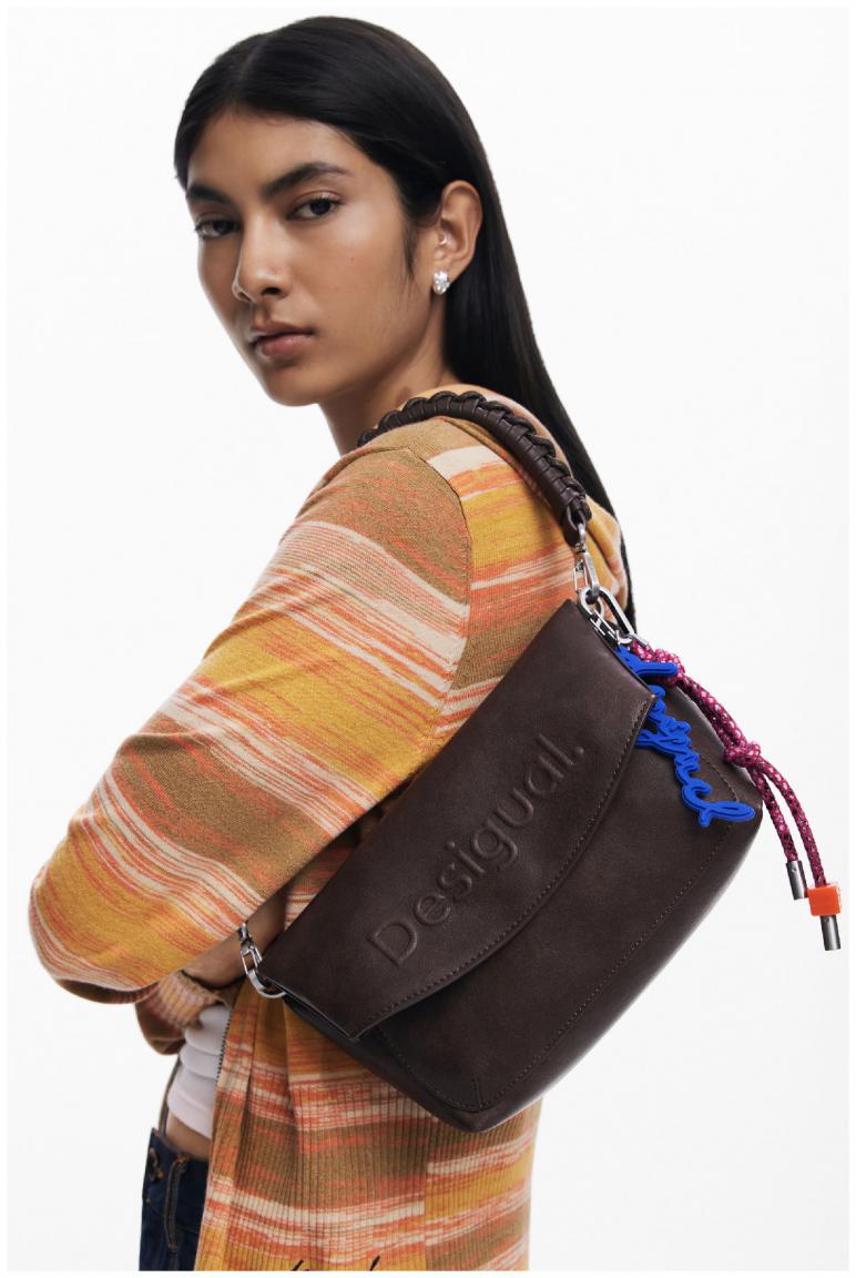 Crossovertasche Desigual Trokel Überschlag dunkelbraun Choco Webband