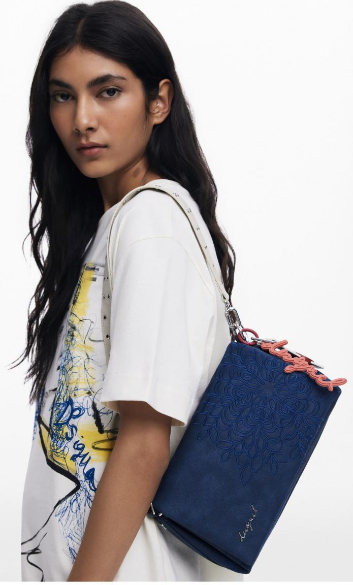 Crossovertasche Desigual nachtblau Medium Flap SIerra bestickt Azul