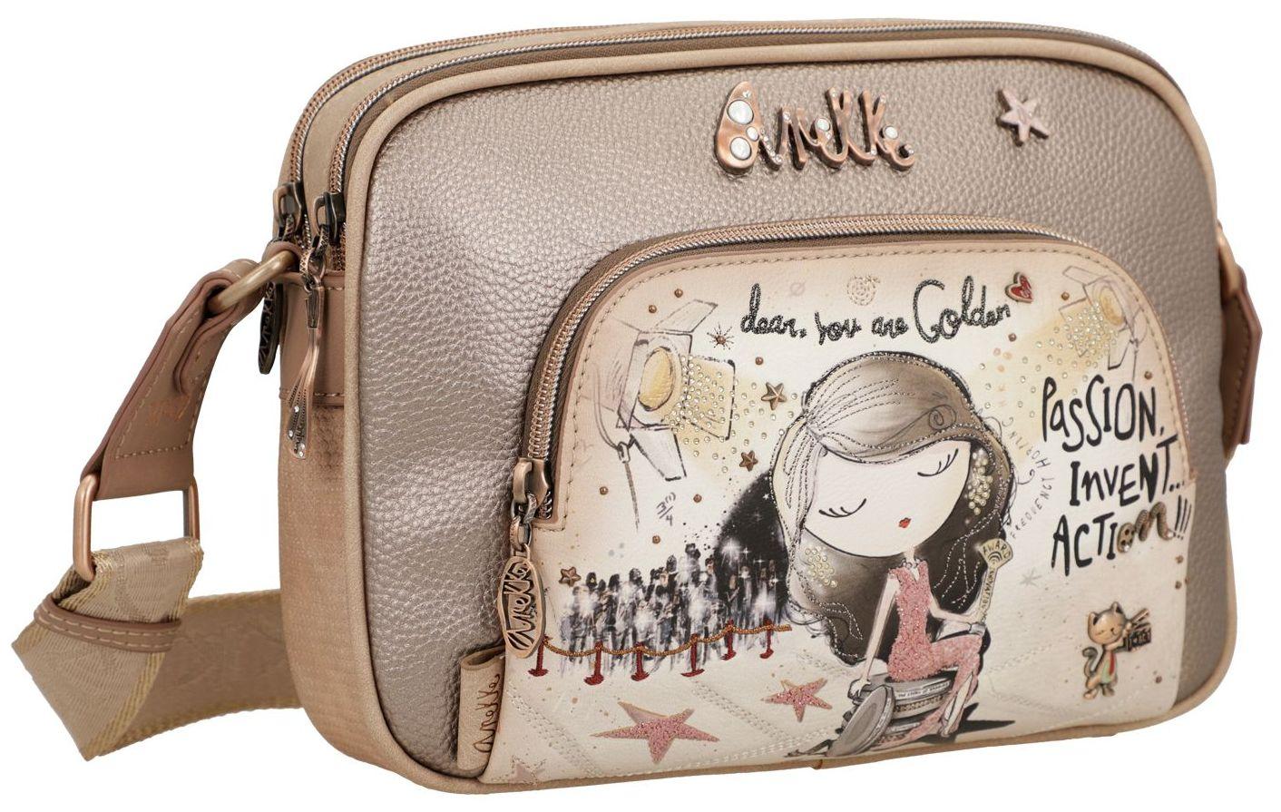 Crossovertasche Hollywood Glitzer beige Metallic Anekke