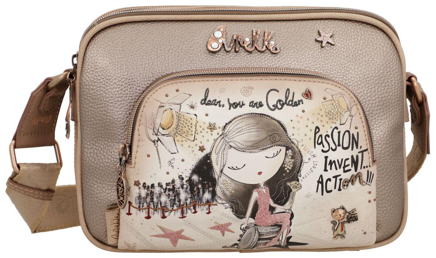 Crossovertasche Hollywood Glitzer beige Metallic Anekke