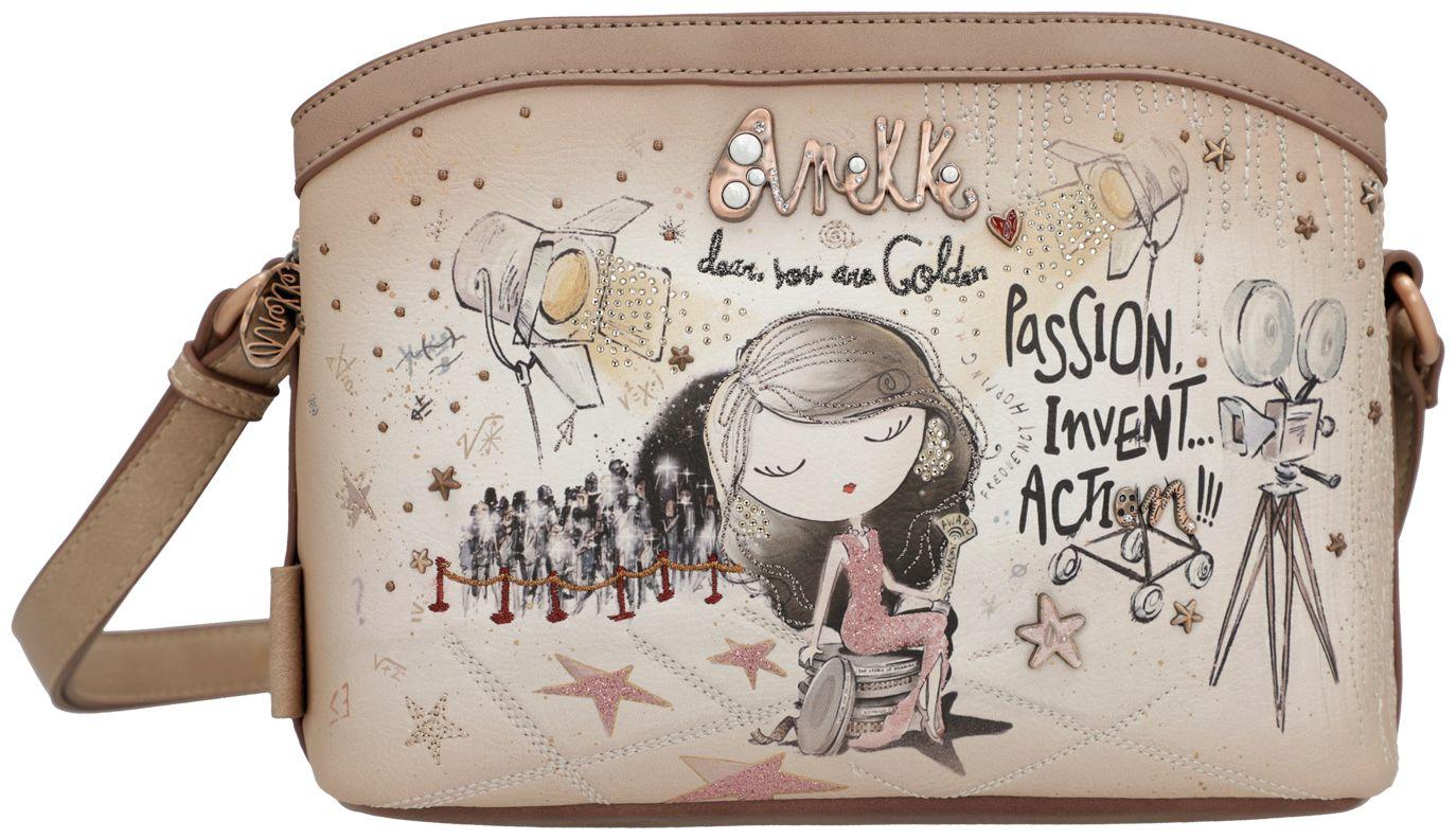 Crossovertasche beige Glitzer Strass Anekke Hollywood dreigeteilt