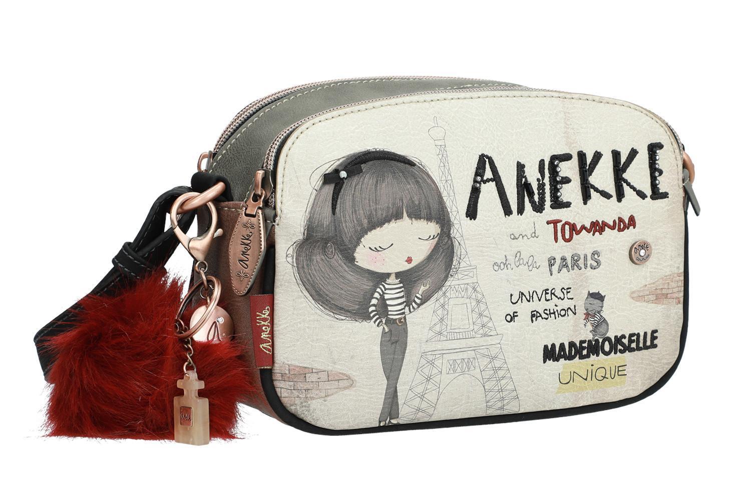 Crossovertasche beige rosa Anekke Couture zweigeteilt Plüsch