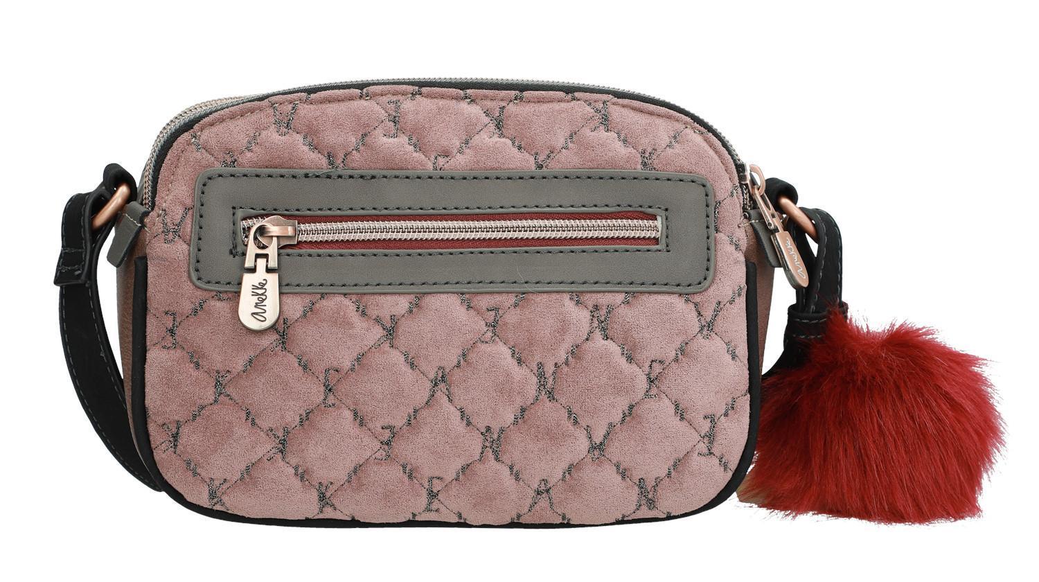 Crossovertasche beige rosa Anekke Couture zweigeteilt Plüsch