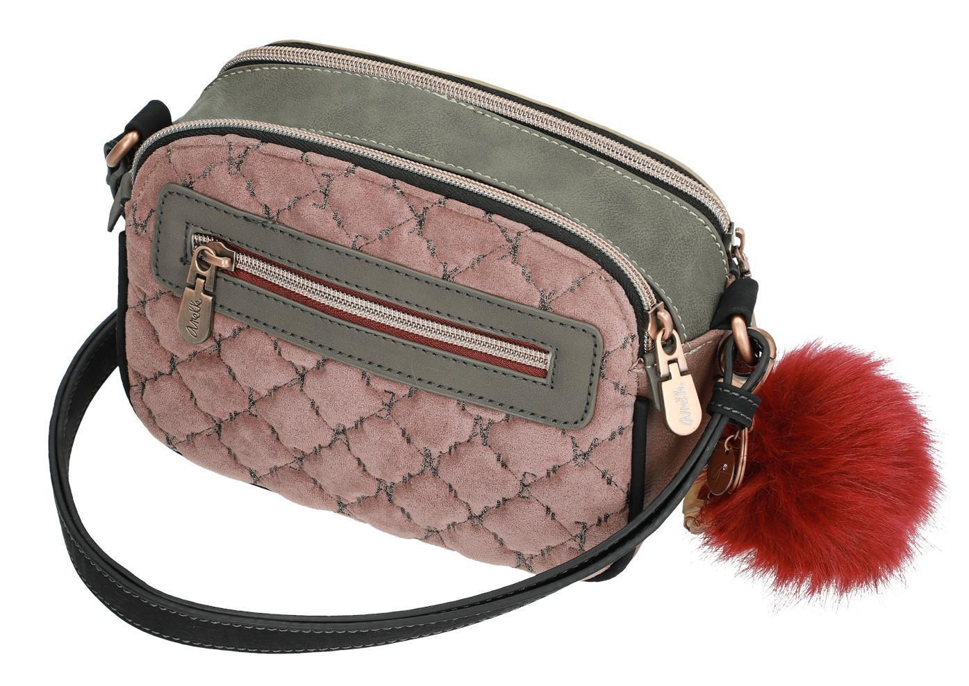 Crossovertasche beige rosa Anekke Couture zweigeteilt Plüsch