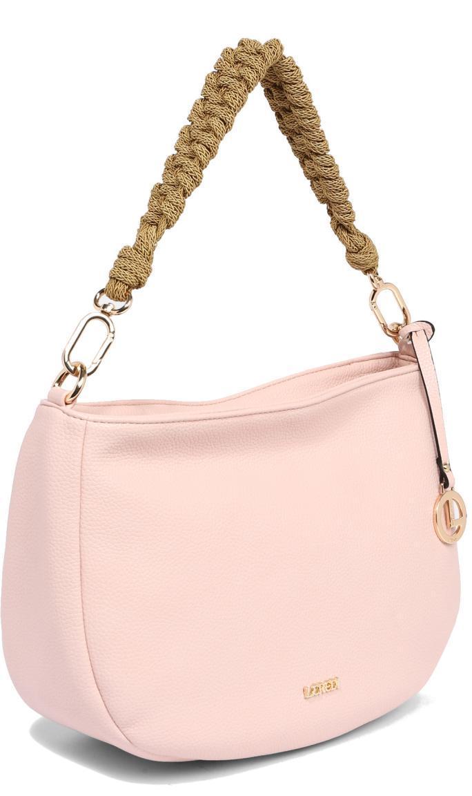 Damen Handtasche L.Credi Munich Irina Pink Clay Rosa Bast Flechtapplikation