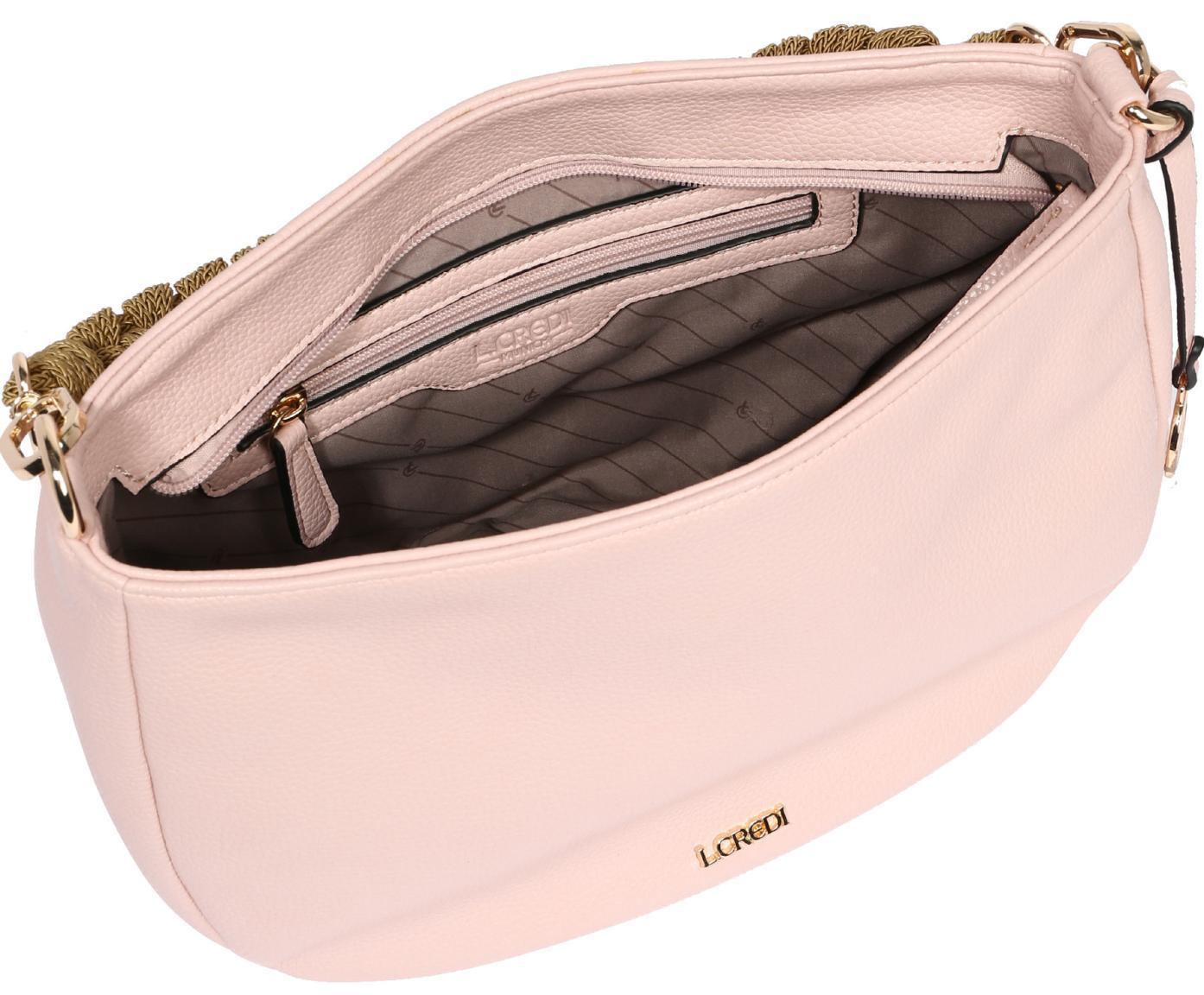 Damen Handtasche L.Credi Munich Irina Pink Clay Rosa Bast Flechtapplikation