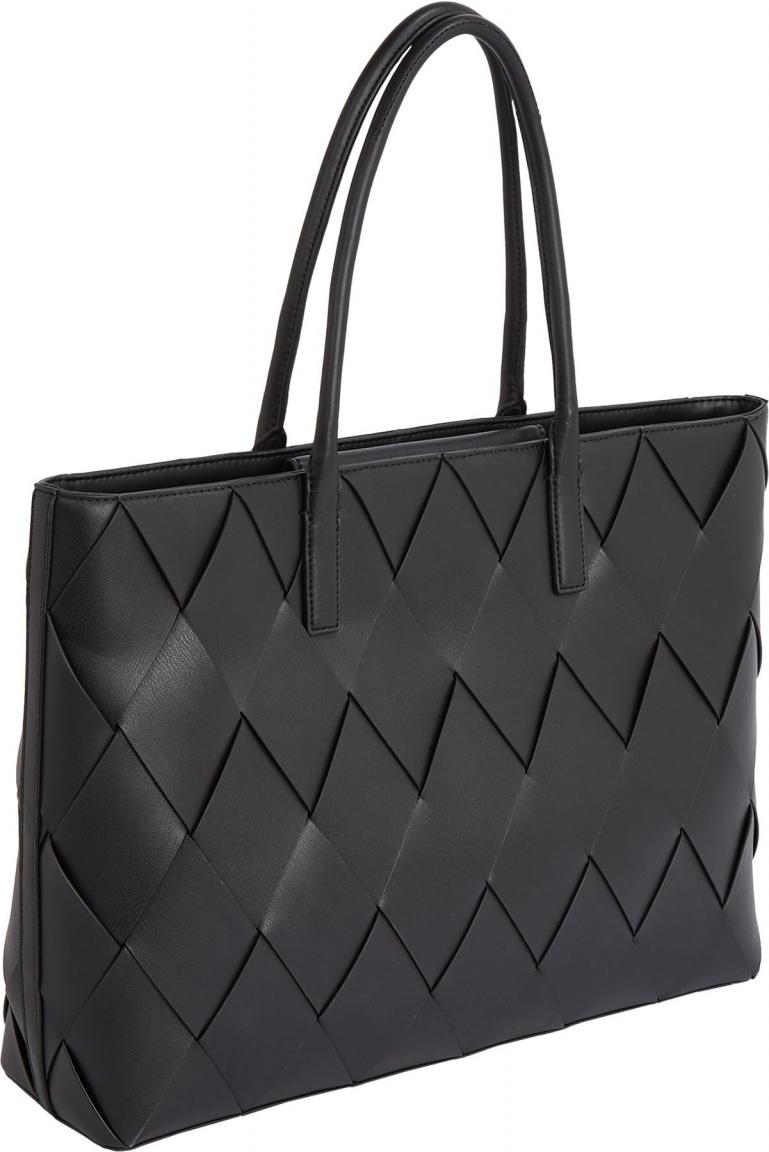 Damen Henkeltasche Woven Medium Black Calvin Klein Flechtdesign