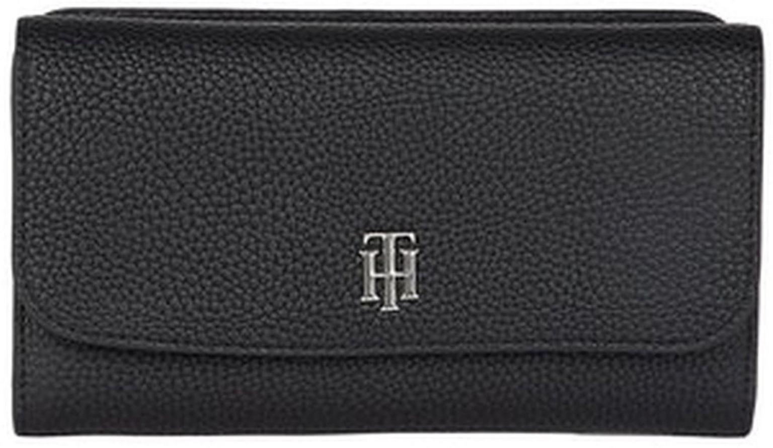Damen Portmonee Tommy Hilfiger schwarz Silber Flap Element 
