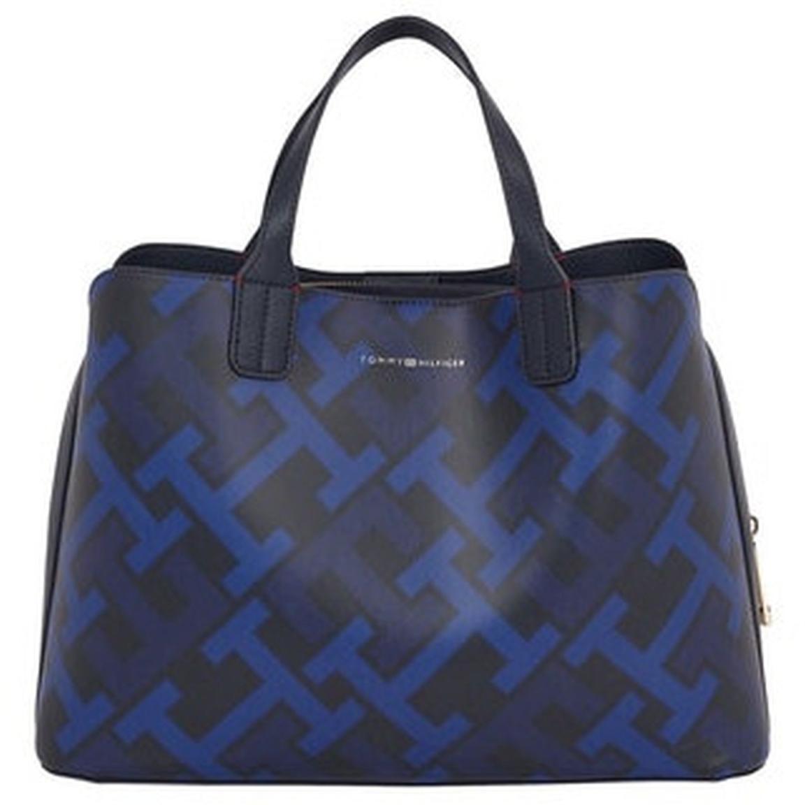 Damen Satchel Iconic Monogram Tommy Hilfiger Henkeltasche Allover Markenprint Space Blue Mix