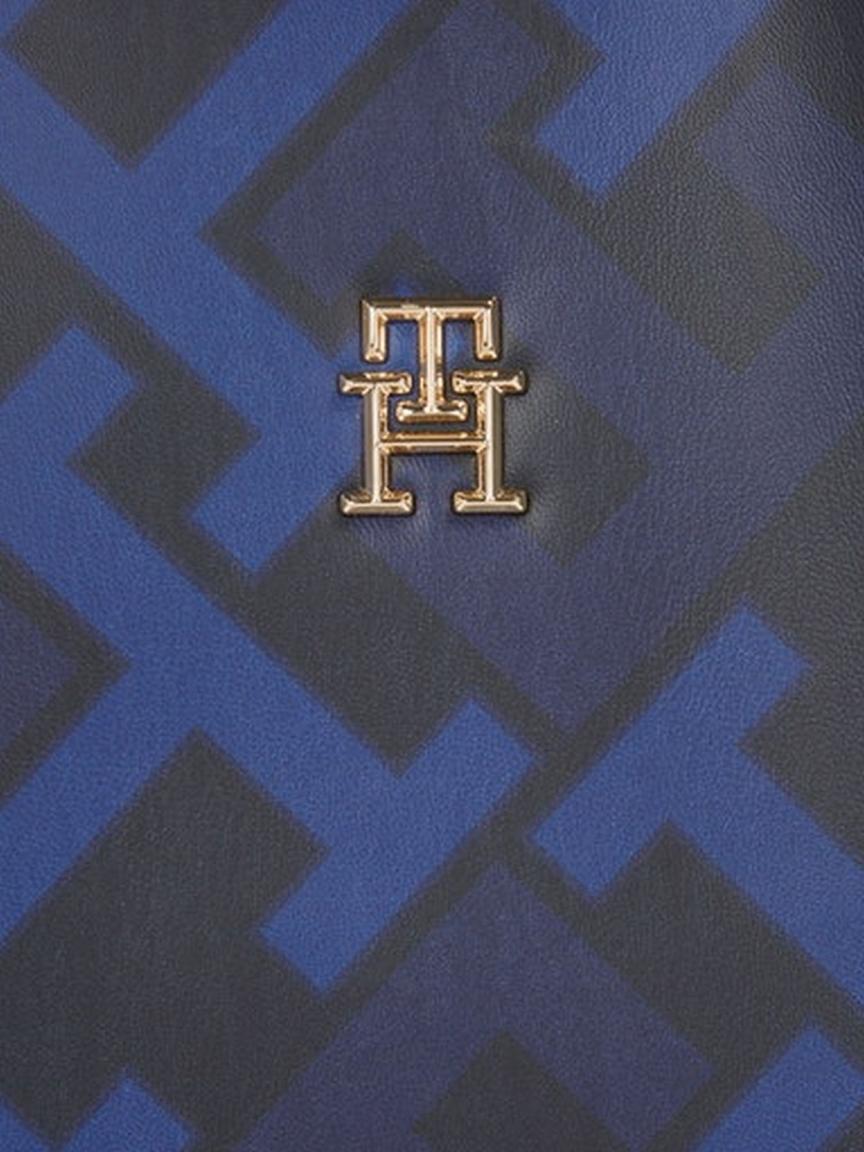 Damen Satchel Iconic Monogram Tommy Hilfiger Henkeltasche Allover Markenprint Space Blue Mix