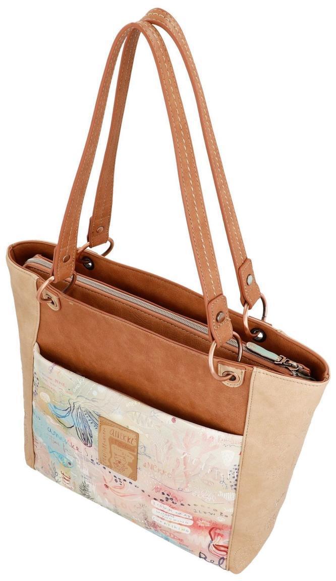 Damen Shopper Anekke Mediterranean Beige Stickerei Comicprint