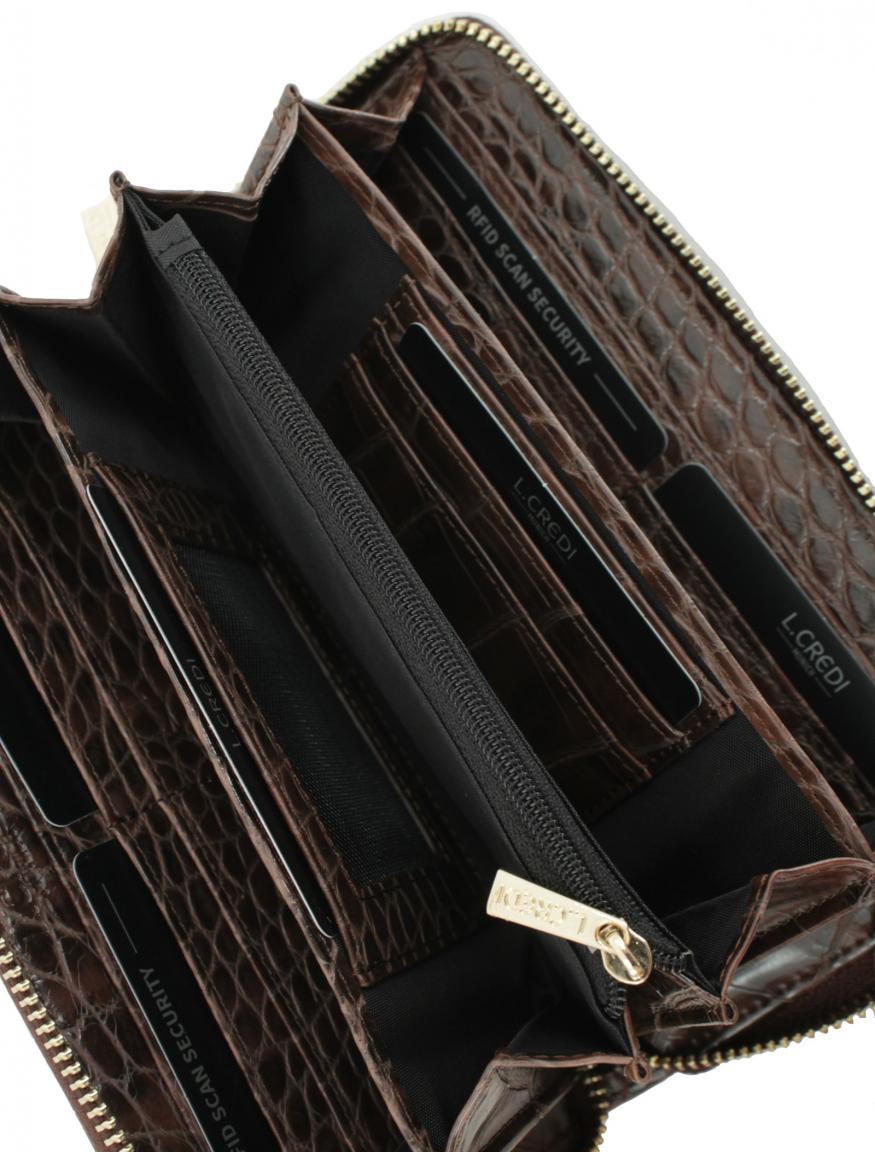 Damengeldbeutel Desiree braun L.Credi Krokoprägung RFID