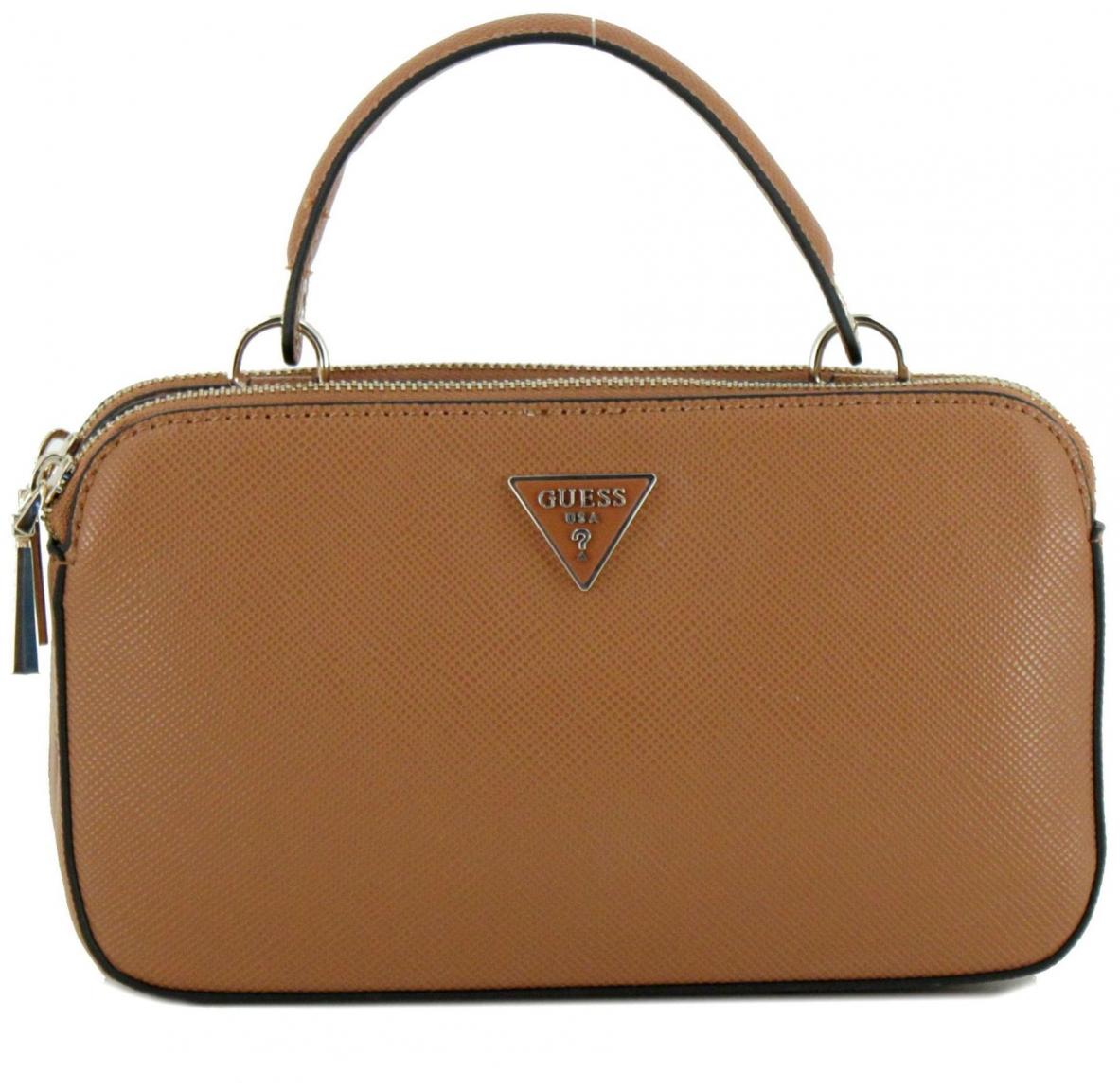 Damenhandtasche zweigeteilt Guess Eco Alexie Mini Top Zip Cognac