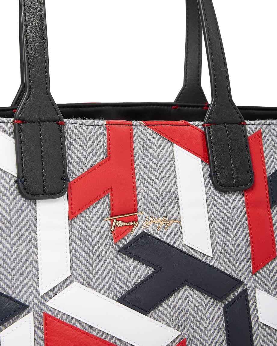 Damenhenkeltasche Tommy Hilfiger Iconic Tommy Tote Mono Applique Grau Weiss Rot Schwarz