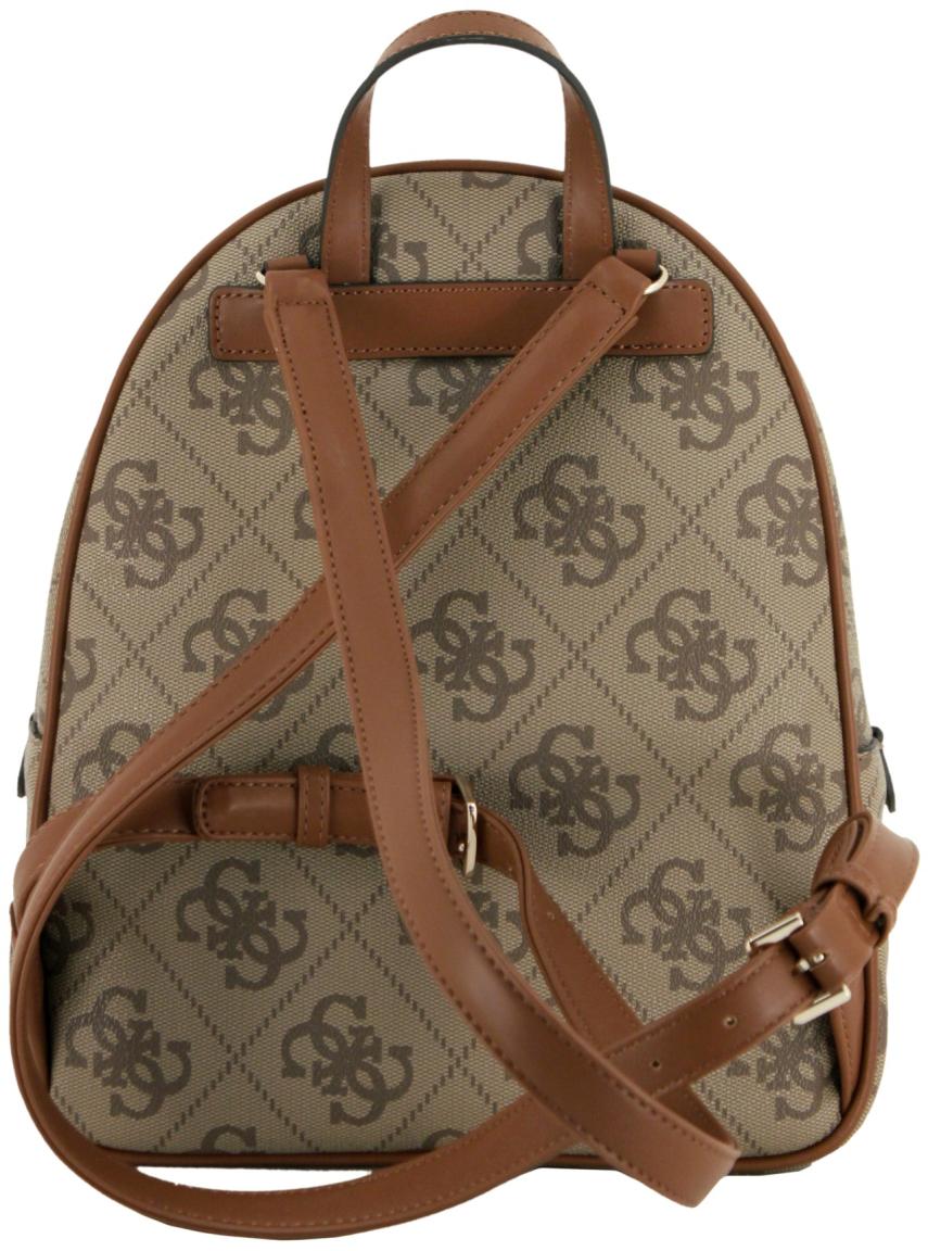 Damenrucksack Guess Erenia Latte Logo Blockstreifen beige 4G Print