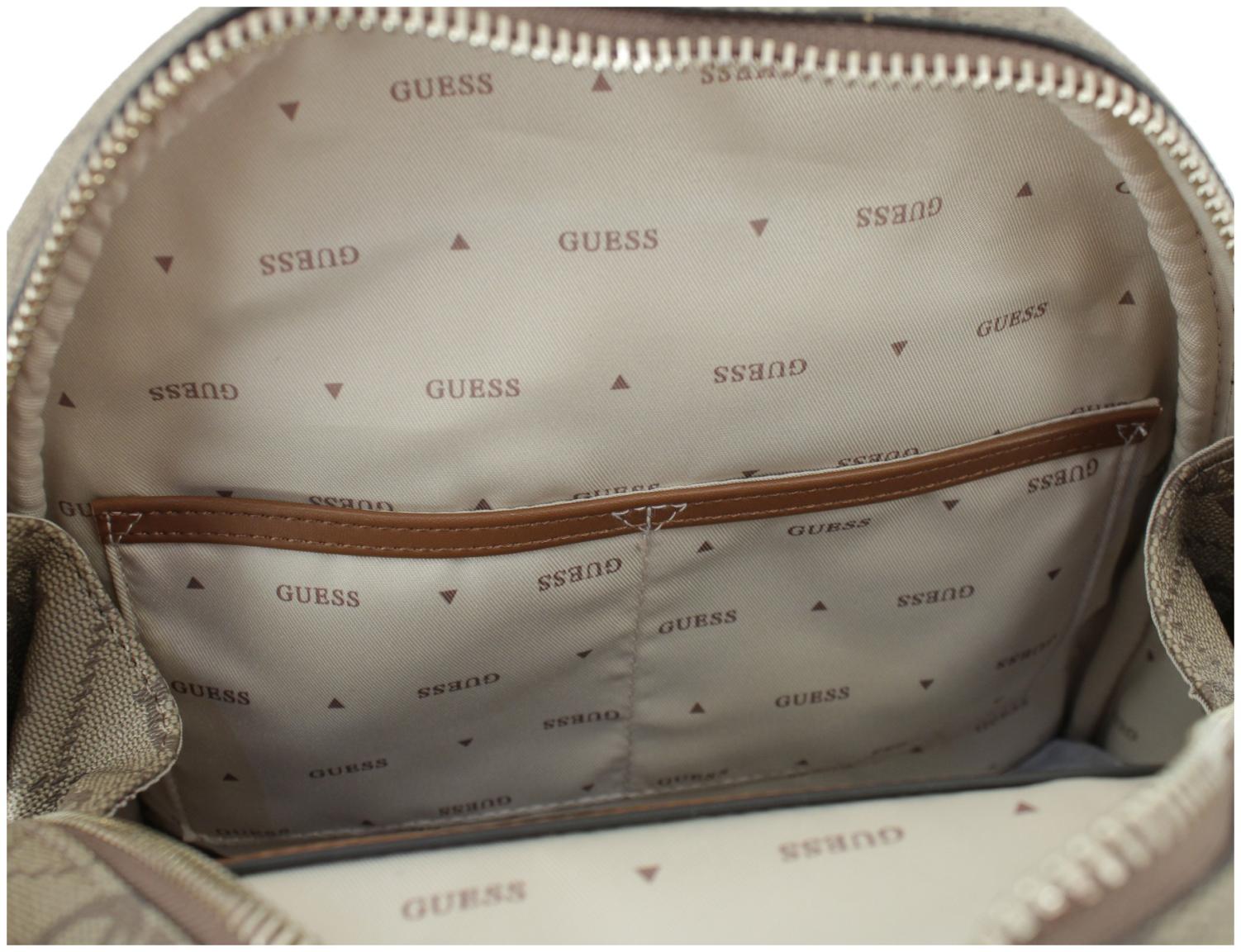 Damenrucksack Guess Erenia Latte Logo Blockstreifen beige 4G Print
