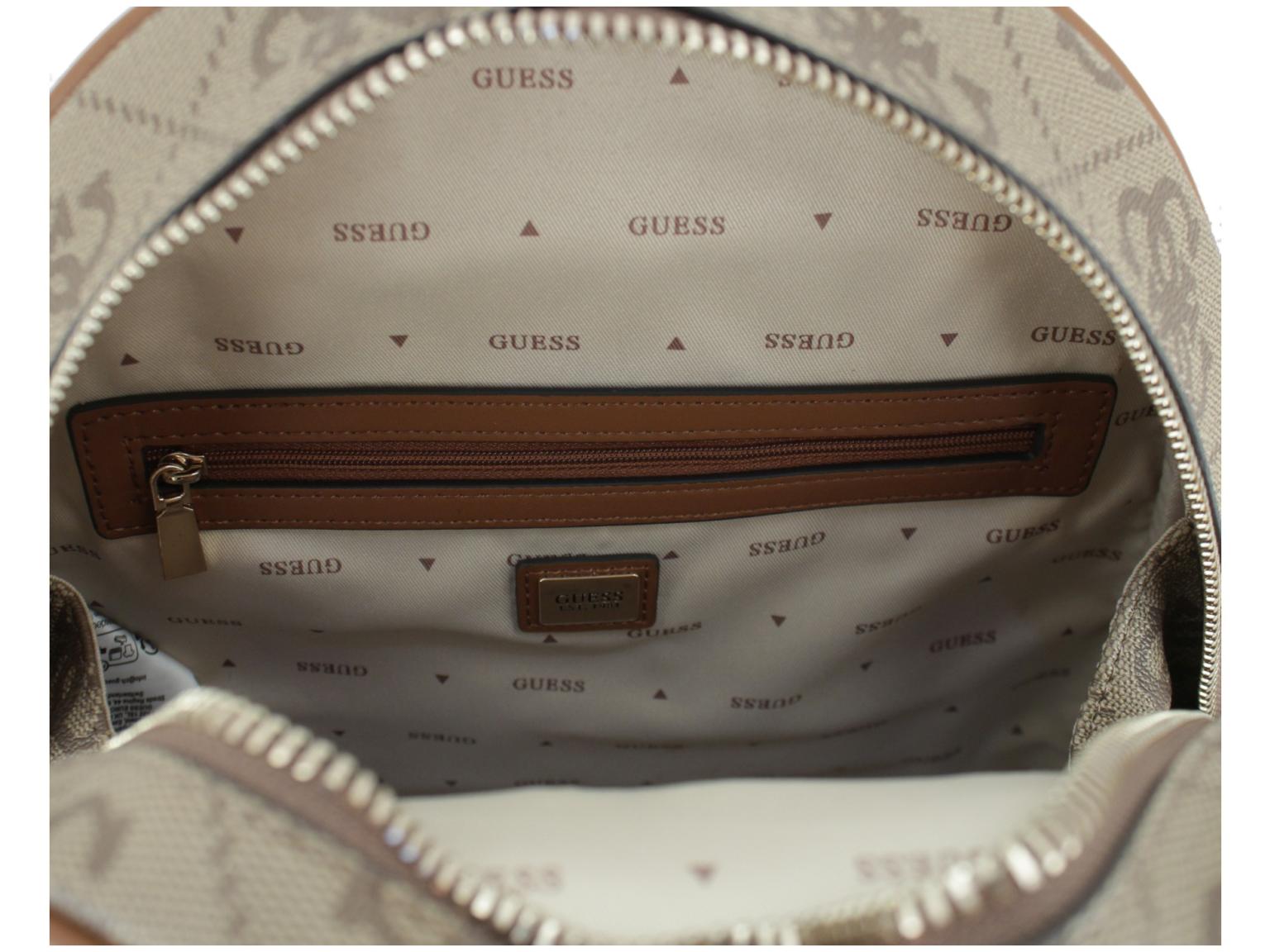 Damenrucksack Guess Erenia Latte Logo Blockstreifen beige 4G Print