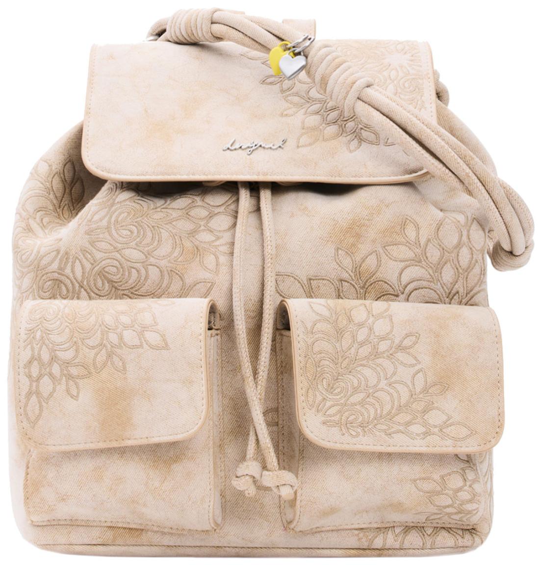 Damenrucksack beige Desigual floral Stickerei Prisa feminin Sierra