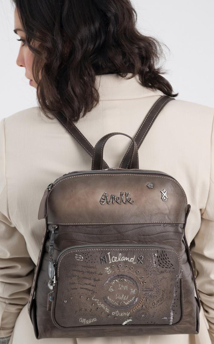 Damenrucksack mit Nieten braun bestickt Anekke Iceland Rune