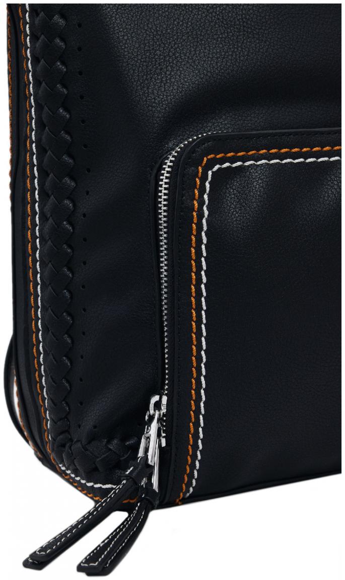 Damenrucksack schwarz Desigual Pretoria orange Perforierung Trama