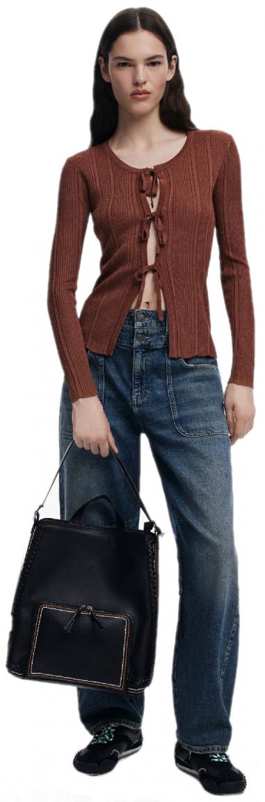 Damenrucksack schwarz Desigual Pretoria orange Perforierung Trama