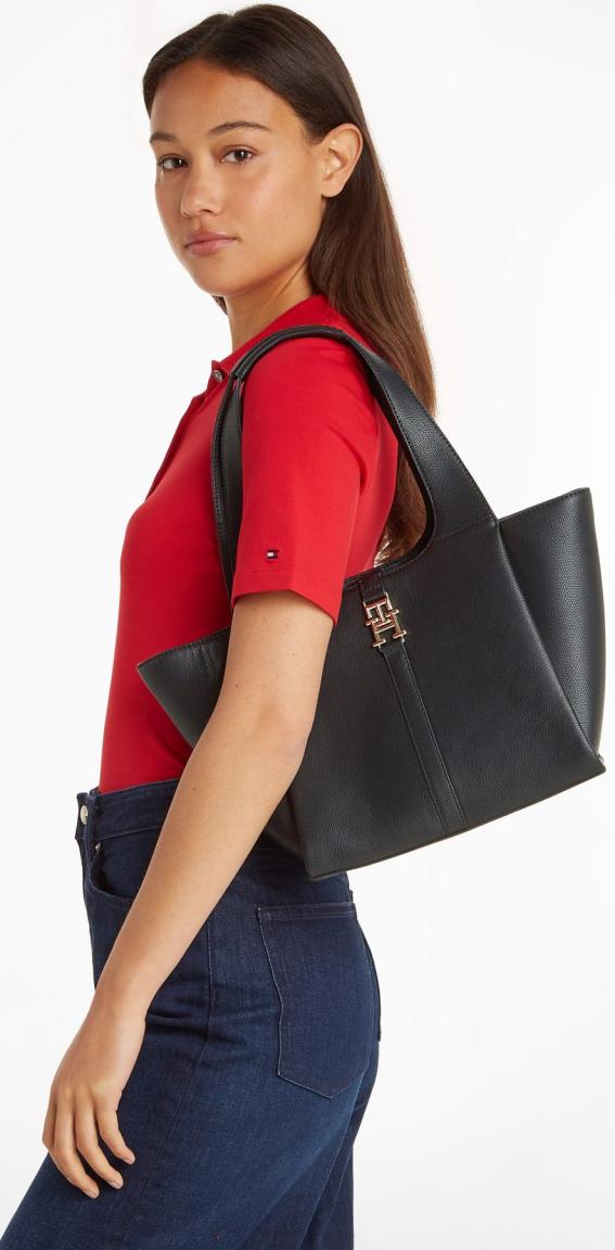 Damentasche Tommy Hilfiger Plush Med Tote Schwarz