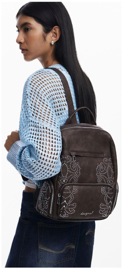 Desigual Backpack braun Poker Face Nieten Chocolate Chester mini