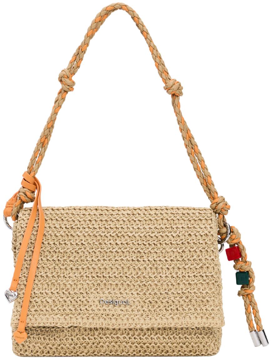 Desigual Basttasche beige Venecia orange Raffia Natural sommerlich Überschlag