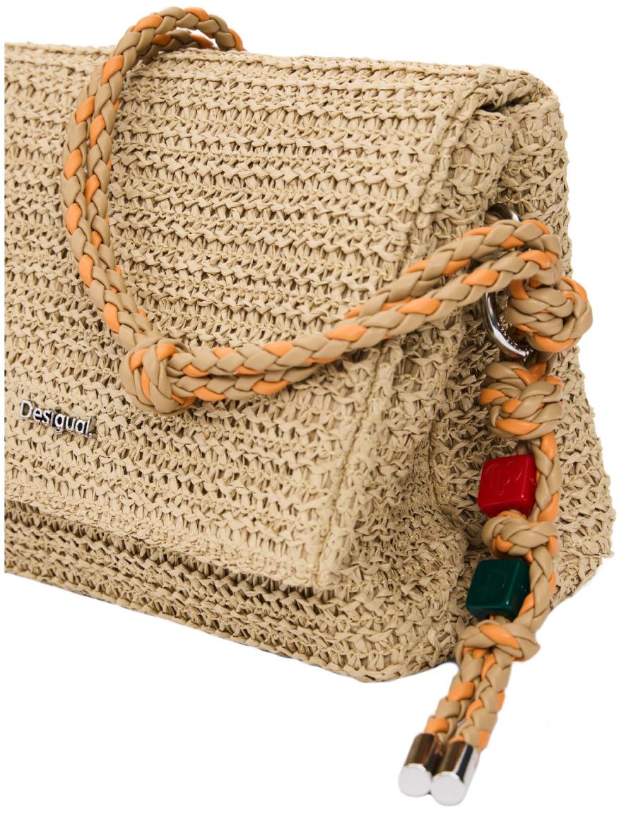 Desigual Basttasche beige Venecia orange Raffia Natural sommerlich Überschlag