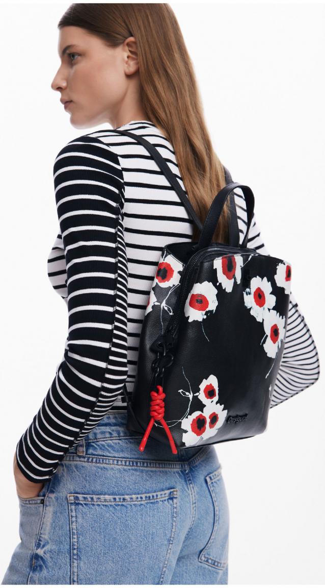 Desigual Blumen weiß Chandra Sumy Mini Cityrucksack rot Negro schwarz