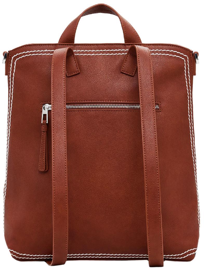 Desigual Citybackpack Pretoria camel Trama Ziernähte perforiert