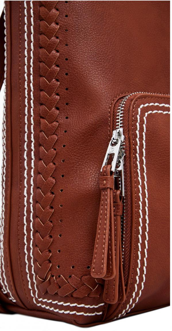 Desigual Citybackpack Pretoria camel Trama Ziernähte perforiert