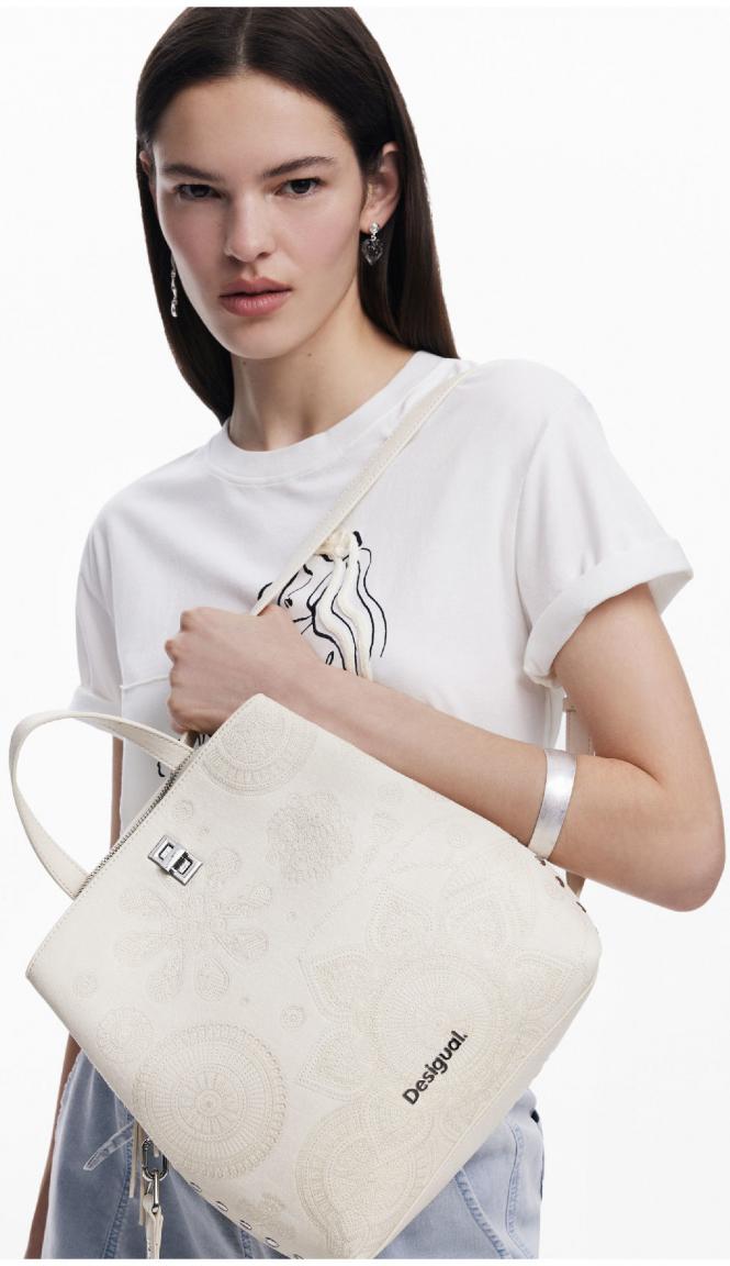 Desigual Cityrucksack beige Dejavu Mandalsa bestickt Crudo Sumy