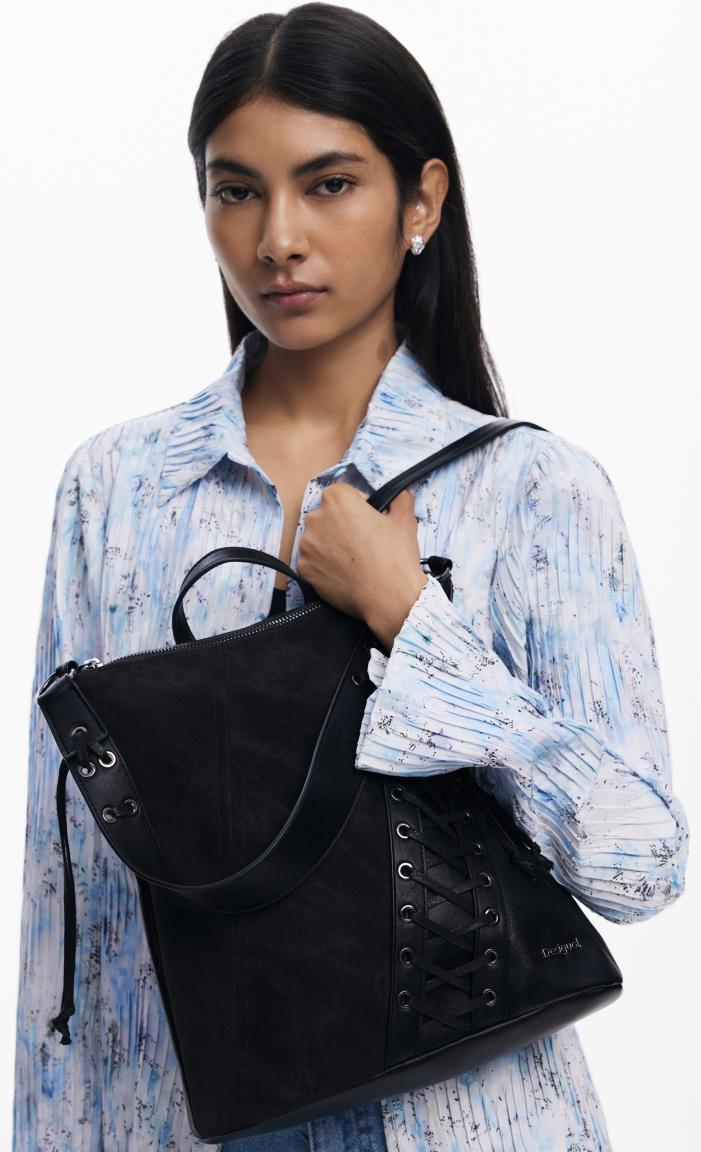 Desigual Cityrucksack schwarz Tango Patch Pretoria Mini Schnürung rockig