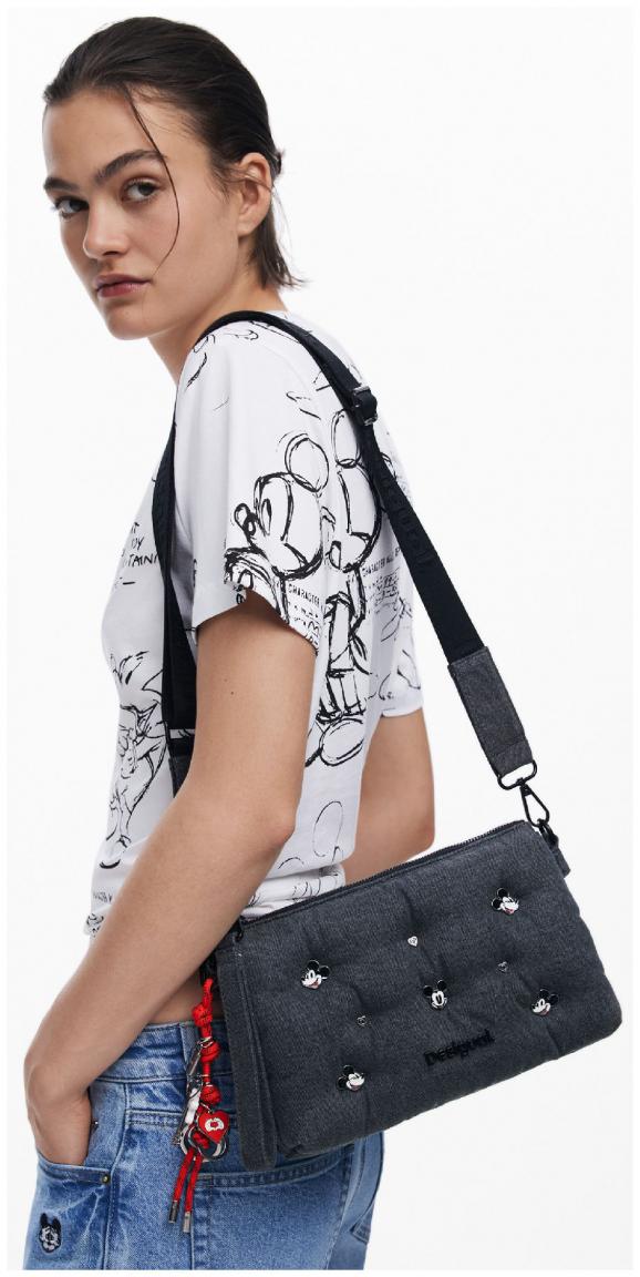 Desigual Denim Umhängetasche Mickey dunkelgrau Dortmund Pins Handschlaufe