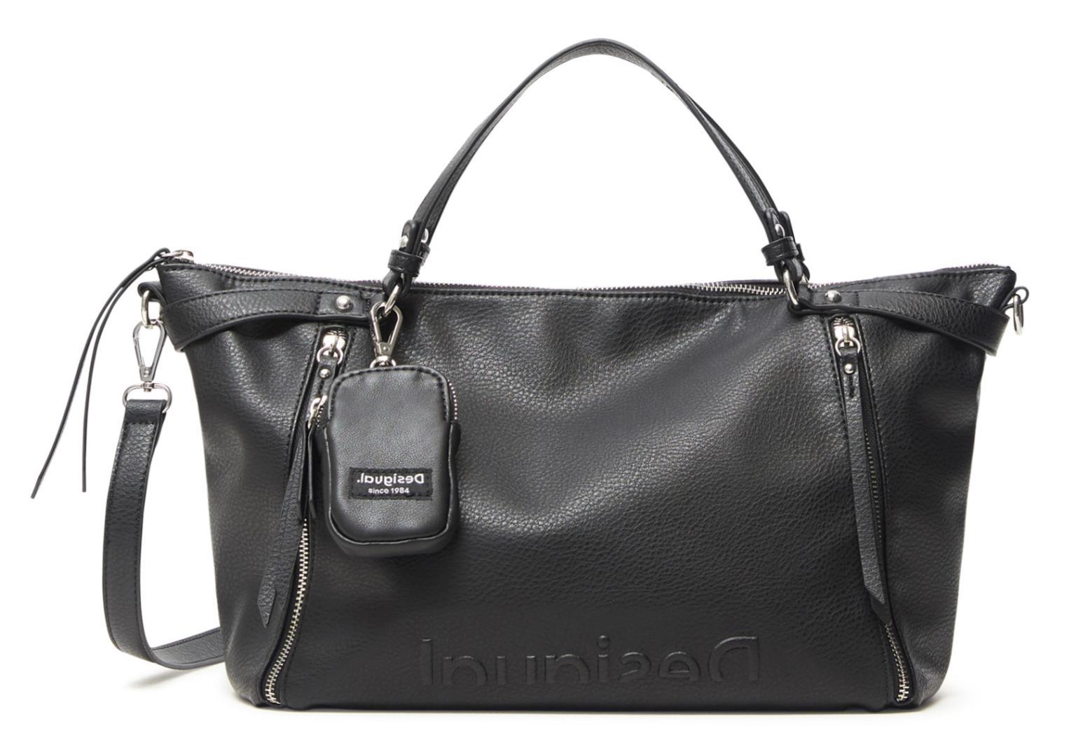 Desigual Embossed Half Libia schwarz Schriftzug Prägung Henkeltasche