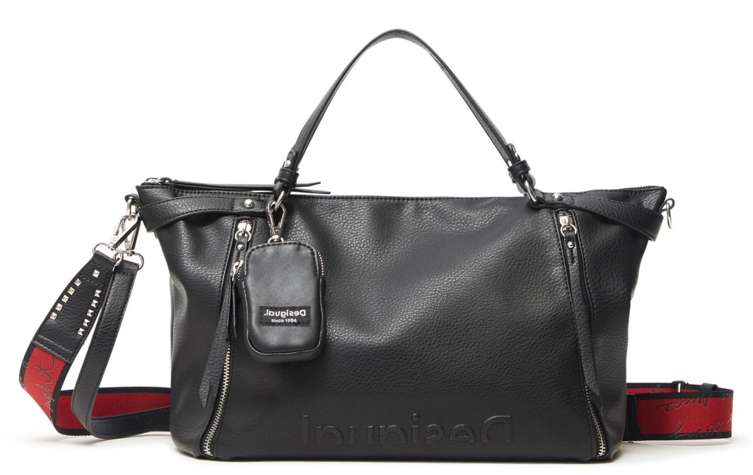 Desigual Embossed Half Libia schwarz Schriftzug Prägung Henkeltasche