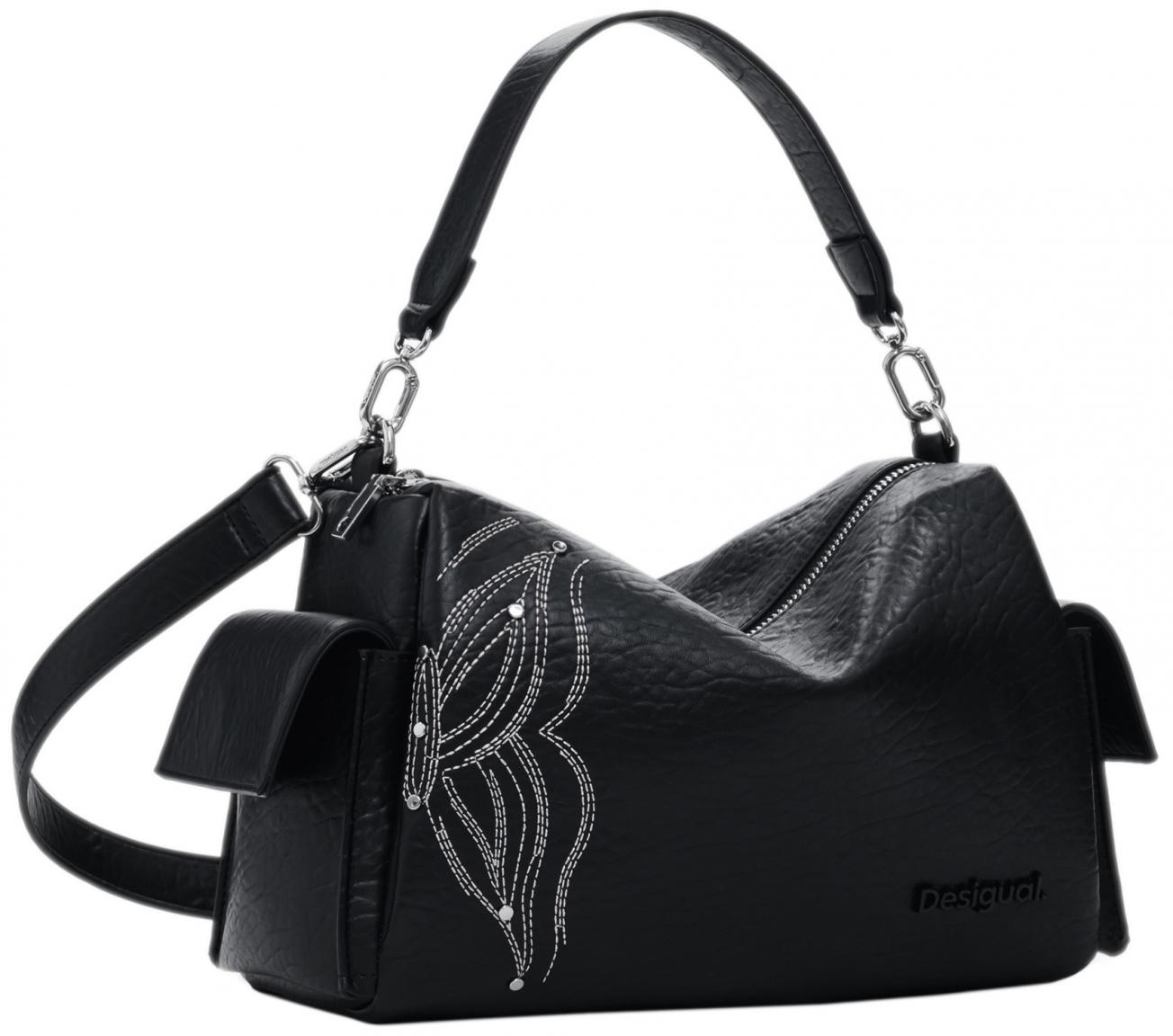 Desigual Goodall Handtasche bestickt schwarz Schmetterling Nieten Habana