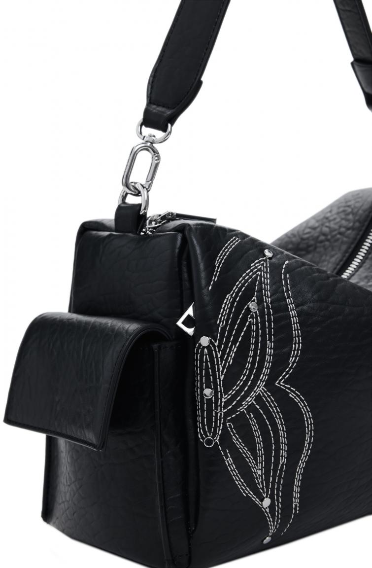 Desigual Goodall Handtasche bestickt schwarz Schmetterling Nieten Habana