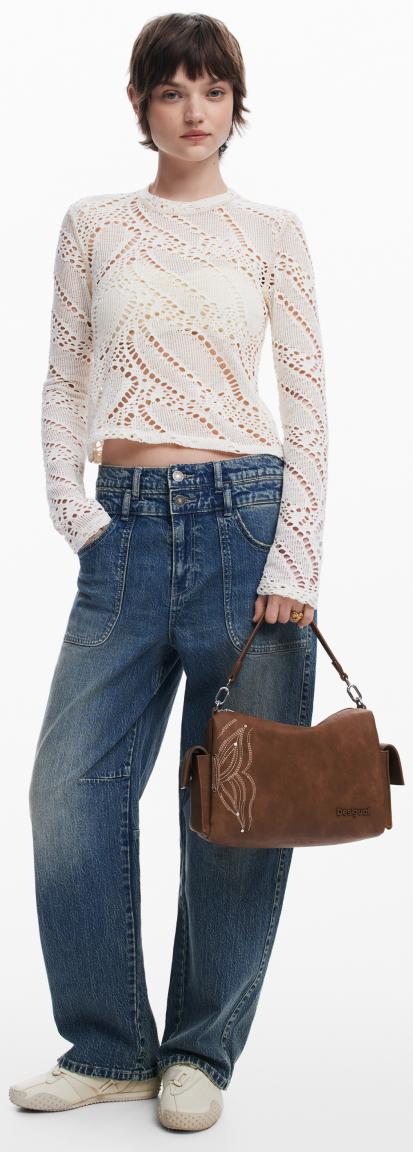 Desigual Goodall Handtasche bestickt schwarz Schmetterling Nieten Habana