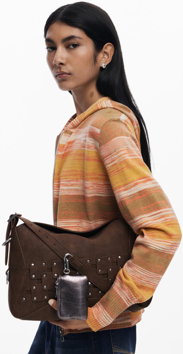 Desigual Hobotasche Paisley dunkelbraun Etui New Patch 2 Choco Nieten